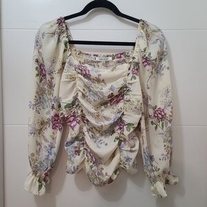 Rose and Olive Floral Long Sleeve Cinched Top Sz Small